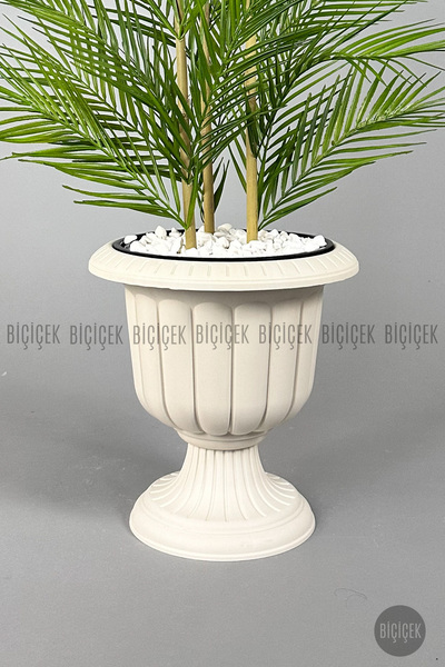 BİÇİÇEK Yapay Areka Ağacı Palmiye Ağacı 33 Yapraklı Bambu Gövdeli Kırıkbeyaz Nergis Saksı Salon Çiçeği 130cm