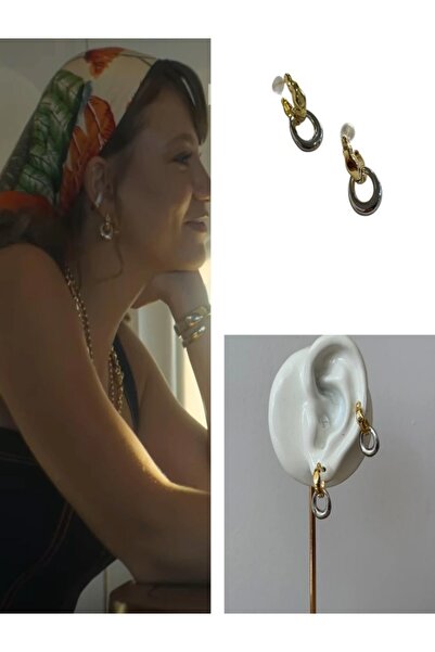 AychaAksesuar çelik vip iki renkli sarkıt halkalı serenay Leyla küpesi