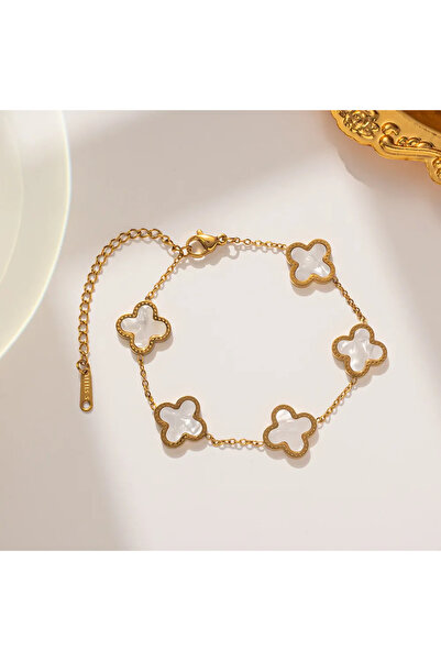 Kuşkaya Ticaret سوار البرسيم ذهبي أبيض | فولاذ 316 لتر - غير قابل للتشويه | هدية المرأة