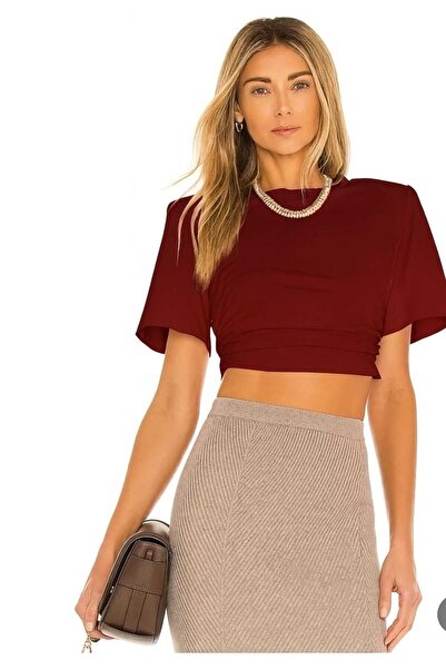 By Kul Design Дамски къс топ от джърси с набрани детайли отстрани