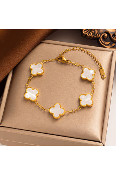 Kuşkaya Ticaret سوار البرسيم ذهبي أبيض | فولاذ 316 لتر - غير قابل للتشويه | هدية المرأة