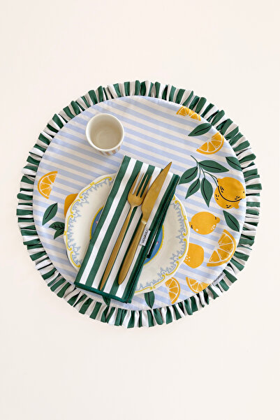 RİTMOHOME Fırfırlı, Yuvarlak, Marin, Yazılı, Limon Baskılı, Renkli, Çizgili Amerikan Servis 40Cm Çap (1 ADET)