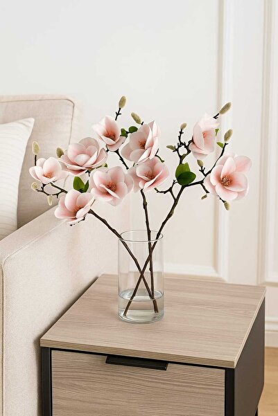 MAKİ DEKOR Yapay Çiçek Islak Dokulu Manolya 3 Lü Dal 54 Cm