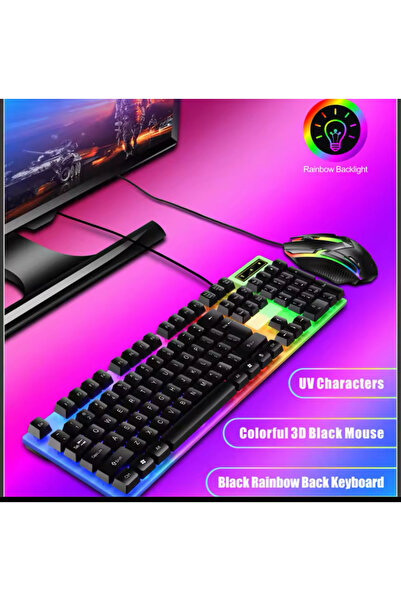 SNEXPRES 2in1 Oyuncu Rgb Işıklı Klavye - Mouse- Mousepad Işıklı Q Klavye Mekanik Hissiyatlı