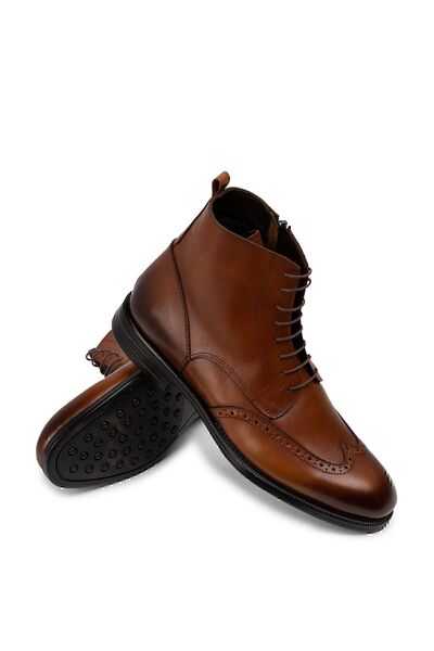 Deery Hakiki Deri Taba Rengi Fermuarlı Erkek Bot