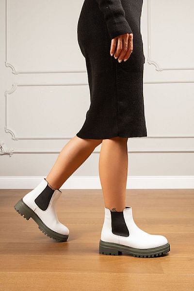 Deery Genuine Leather White Women's Chelsea Boots