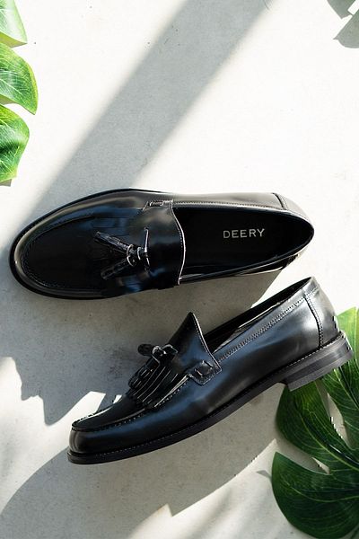 Deery Ανδρικά μαύρα γνήσια δερμάτινα παπούτσια Loafer με φούντα