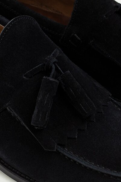 Deery Мъжки черни мокасини с пискюли от естествен велур
