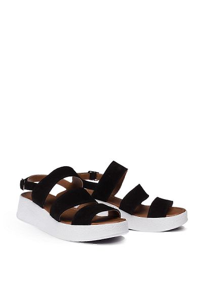 Deery Sandale de damă din piele intoarsa autentica neagra