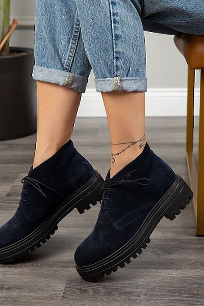 Deery Γνήσιες γυναικείες μπότες Suede Navy Blue