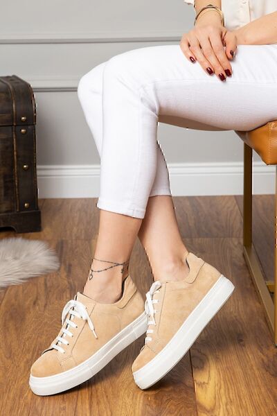 Deery Γνήσια Suede Beige Sneaker Γυναικεία Παπούτσια