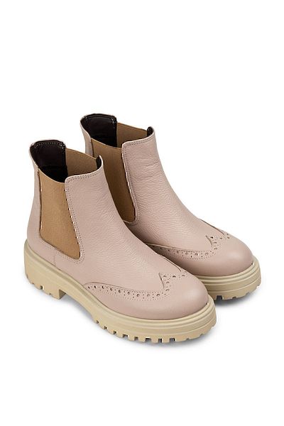Deery Genuine Leather Beige Women's Chelsea Boots