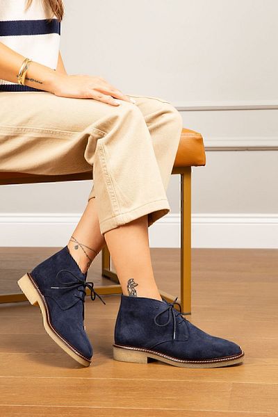 Deery Γνήσιες γυναικείες μπότες Suede Navy Blue