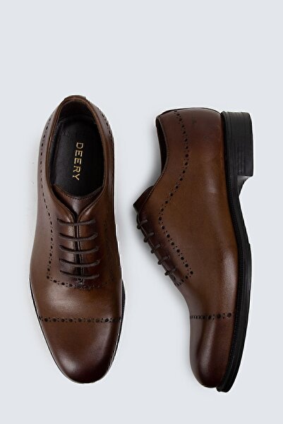 Deery Ανδρικά κλασικά παπούτσια από γνήσιο δέρμα καφέ