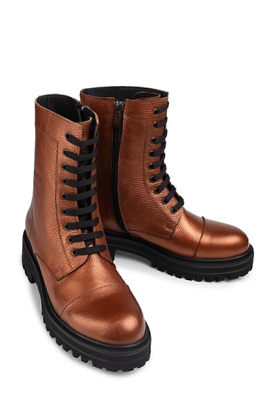 Deery Hakiki Deri Bakır Rengi Kadın Postal Bot