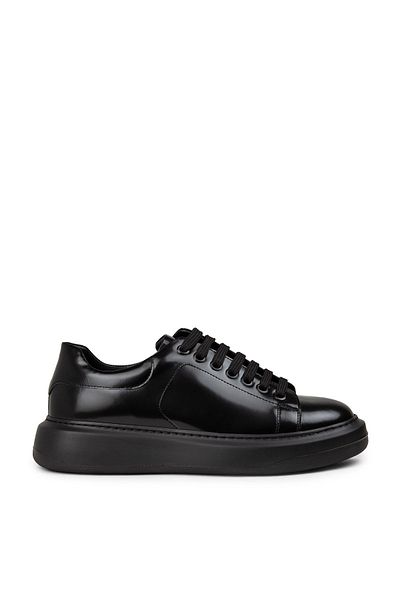 Deery Men's Genuine Leather Black Sneaker Shoes