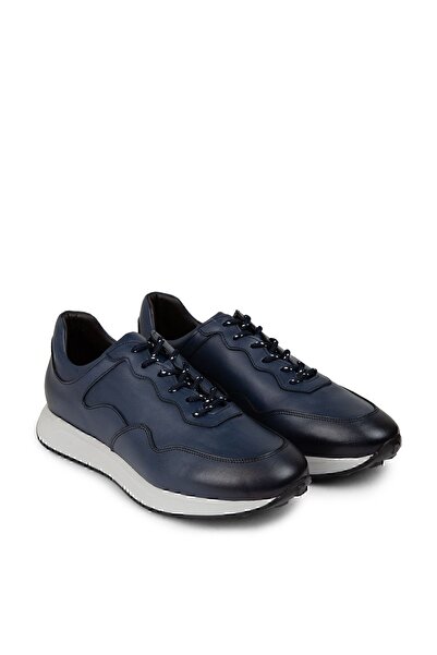 Deery Navy Blue Genuine Leather Men's Sneakers