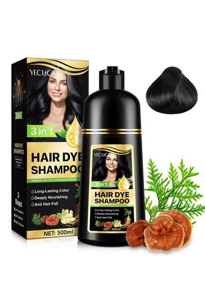 NOVA KISS Șampon Premium 3 în 1 pentru vopsirea părului, anti-cădere cu ghimbir și ginseng, 500 ml, #1 Negru