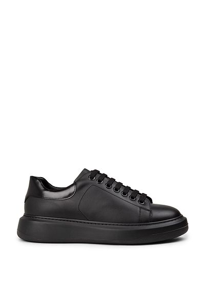 Deery Men's Genuine Leather Black Sneaker Shoes