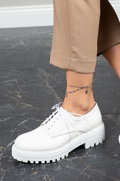 Deery Women's White Genuine Leather Oxford Shoes