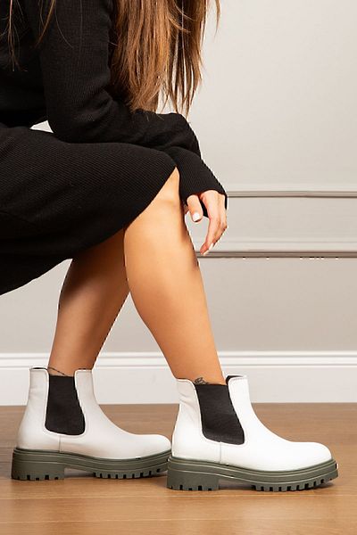 Deery Genuine Leather White Women's Chelsea Boots