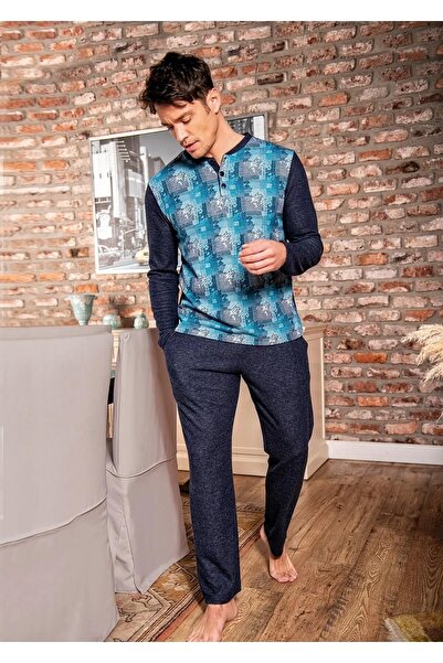 Jiber Men's Button Collar Winter Pajamas Set 15080 - 1 Piece