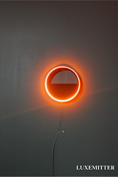 Luxemitter Neon Led Işıklı Dekoratif Duvar Saksısı Yapay Çiçek Vazosu Yuvarlak Iç Mekan Bitki Aydınlatma Süsü