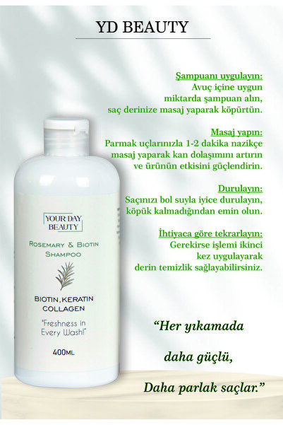 Your Day Beauty Biberiye Özlü Saç Şampuanı 400 ml – Biotin, Keratin ve Kolajen İçerikli, Saç Derisini Canlandırıcı