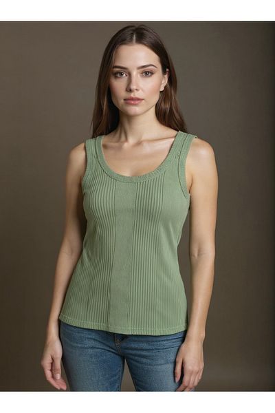 VicTroy Linea |   4-Piece Line Patterned, Black, White, Green and Powder Color Cotton Camisole Women's Undershirt 60E15