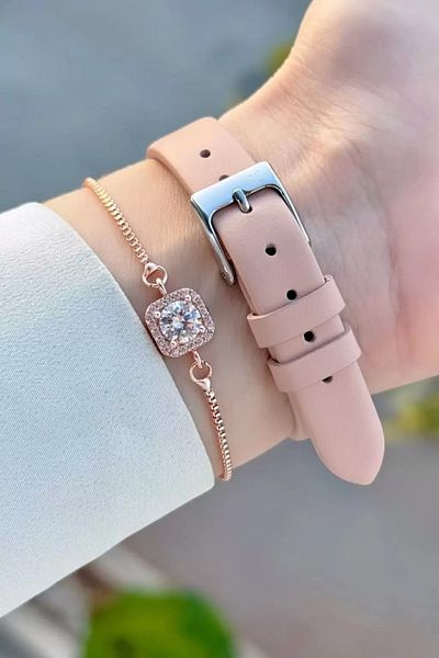 Daniel Klein Case Rose Cord Powder Color Adjustable Cord Women's Wrist Watch and Gift Bracelet