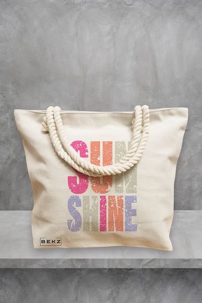 BEKZ Geanta de plaja, model Sunshine, 40x51 cm, Crem, BEKZ®