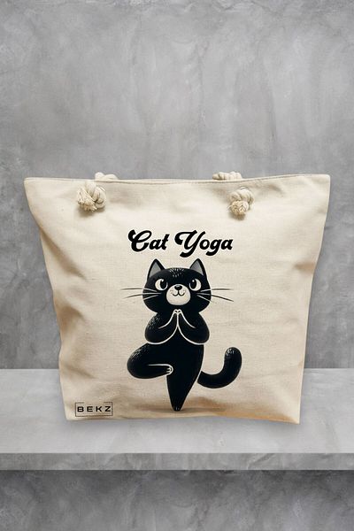BEKZ Geanta de plaja Yoga Cat, 40x51 cm, Crem, BEKZ®