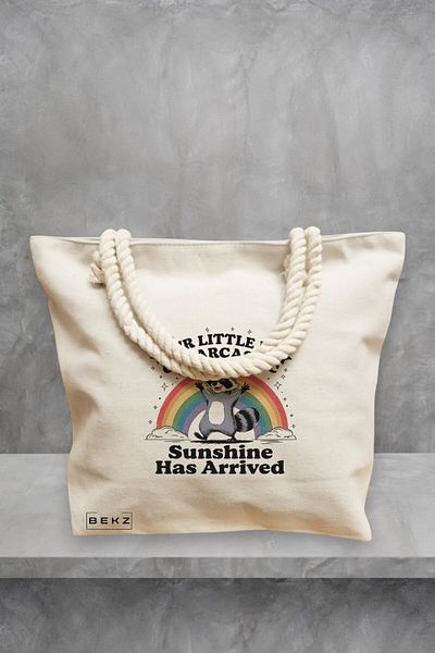 BEKZ Geanta de plaja, model Your little ray of sarcastic sunshine has arrived, 40x51 cm, Crem, BEKZ®
