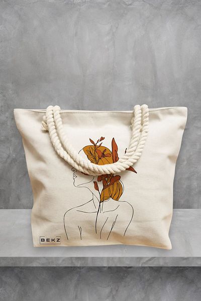 BEKZ Geanta de plaja, Flower Lady 17, 40x51 cm, Crem, BEKZ®