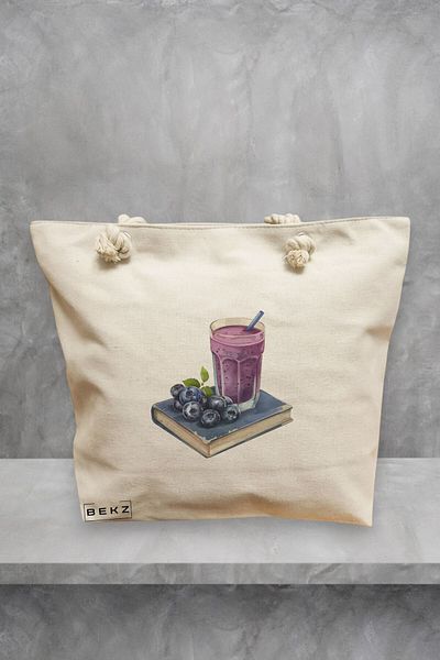 BEKZ Geanta de plaja, model Books and flowers 10, 40x51 cm, Crem, BEKZ®