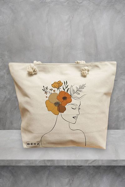BEKZ Geanta de plaja, Flower Lady 16, 40x51 cm, Crem, BEKZ®