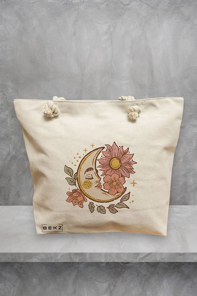 BEKZ Geanta de plaja Moon Flowers, 40x51 cm, Crem, BEKZ®