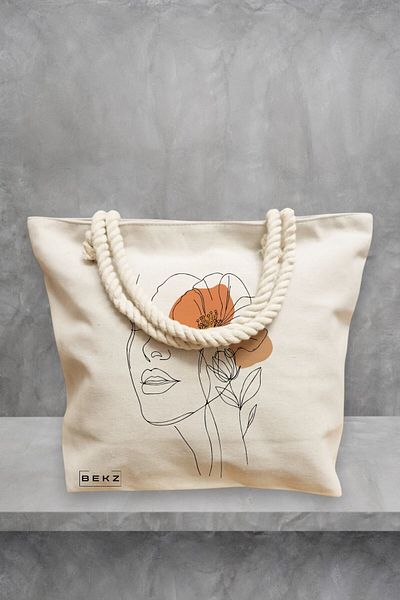 BEKZ Geanta de plaja, Flower Lady 4, 40x51 cm, Crem, BEKZ®