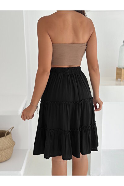 MaxiMor Női fekete színű magas derekú szoknya - A-vonalú, térdig érő, tavaszi/nyári divat