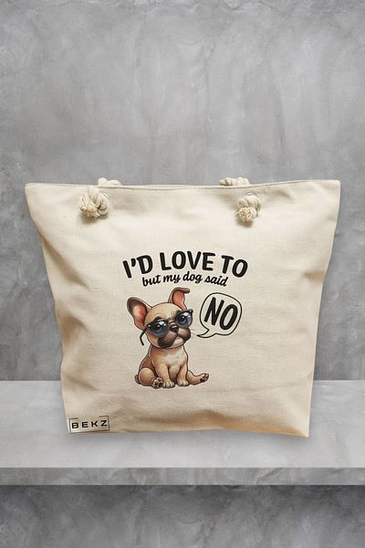 BEKZ Beach Bag, Model I'd Love To But My Dog Said No, 40x51 Cm, Cream, ®