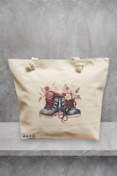 BEKZ Geanta de plaja, model Flowers 20, 40x51 cm, Crem, BEKZ®