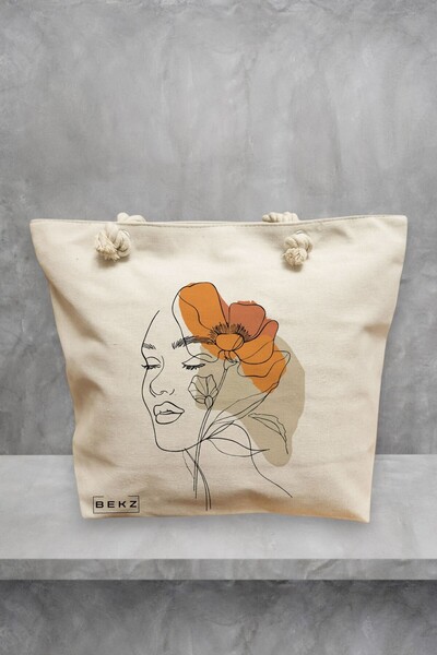 BEKZ Τσάντα θαλάσσης, Flower Lady 12, 40x51 εκ., Κρεμ, BEKZ®