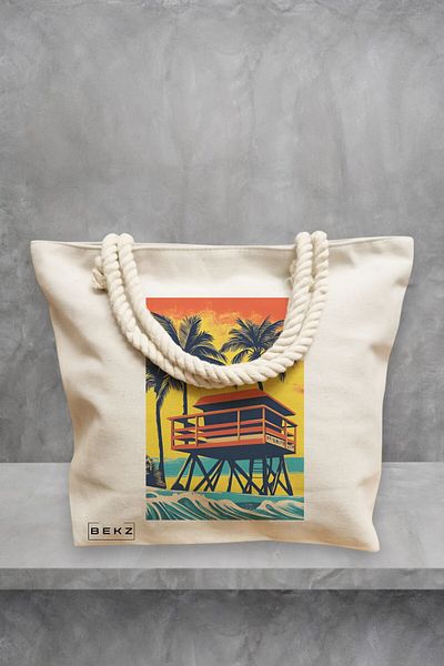BEKZ Geanta de plaja, model Tropical Sunset 4, 40x51 cm, Crem, BEKZ®