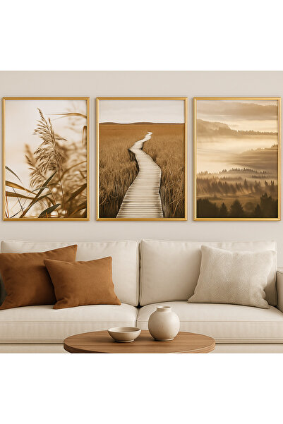 seninürünün Φθινοπωρινός άνεμος – Μοντέρνος πίνακας 3 τεμαχίων με μεταλλικό κ...