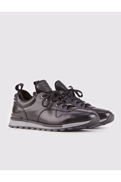 Cabani Genuine Leather Black Laced White Thermo Sole Men's Sports Shoes