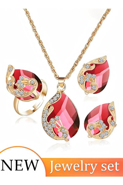 Generic Fashionable Peacock Pendant Earrings Necklace Ring Three-piece Set Micro-inlaid Water Drop Zircon