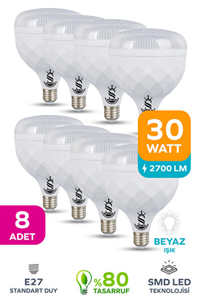 ŞANLED 30W KRİSTAL Tasarruflu E27 Beyaz Işık Torch Led Ampul-1-2-4-6-8-10 Adettir