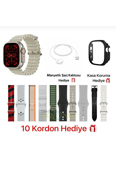 KETENOFFİCİAL Watch 9E 10 Kordon ve Koruyucu Hediyeli Akıllı Saat Tüm Telefon...