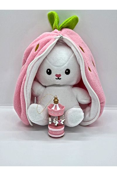 Collectors Store Special Strawberry Patterned Gift for Valentine's Day, Zippered Plush Rabbit & Carousel Gift
