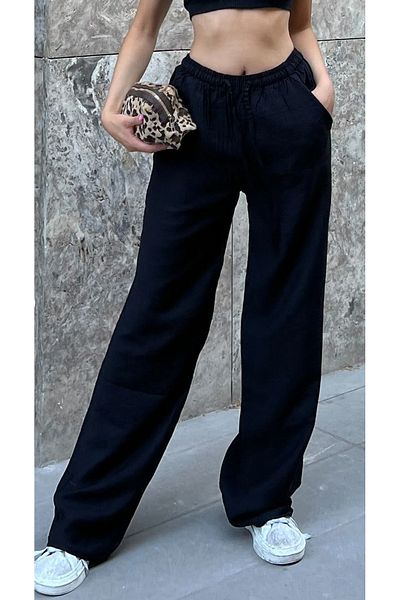 NATUFIAN STORE Women's Linen Blend Loose Cut High Waist Trousers